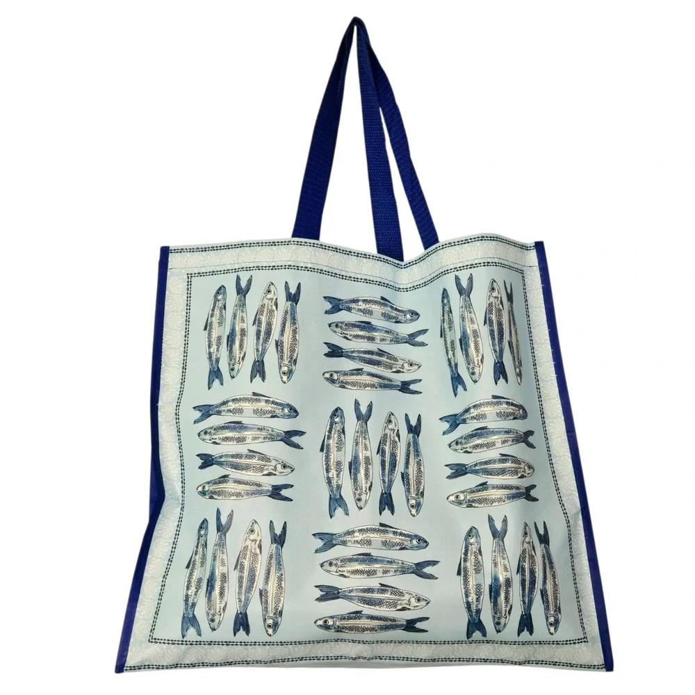 Sardines Sardine Fish Blue Coastal Design Gift Shopping Bag Recycled TJMaxx New!